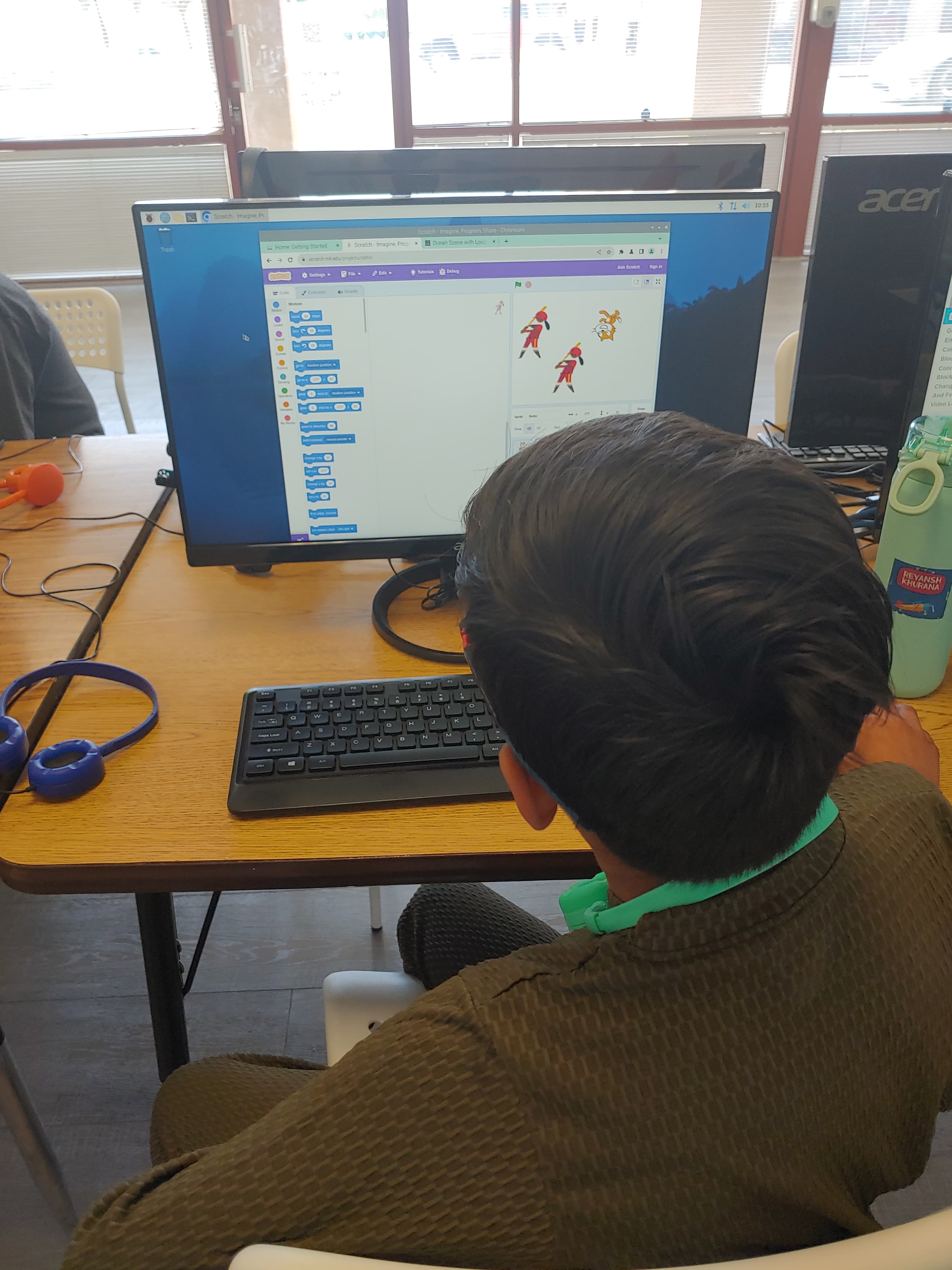 A picture of a student coding